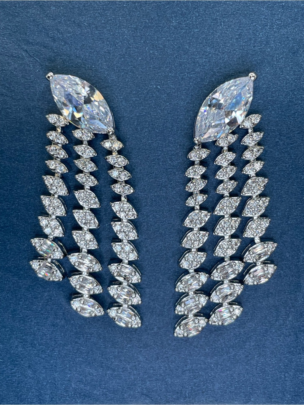 Swarovski Crystal Elements White Crystal Art Deco Statement Dangle Earrings